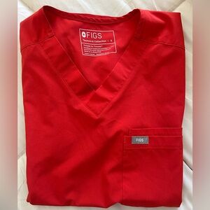 Figs Red V-Neck Scrub Top